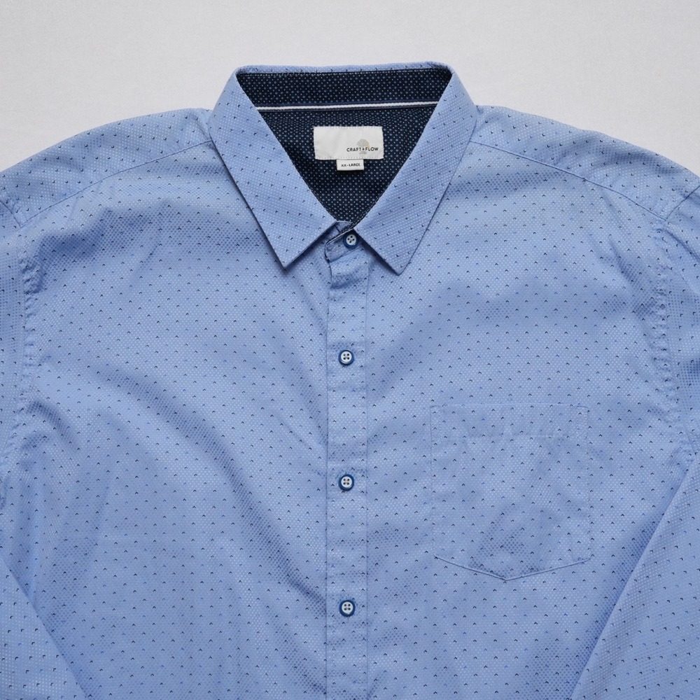Craft + Flow Button Front Mens XXL Blue Micro Geometric Long Sleeve Shirt - Picture 3 of 14